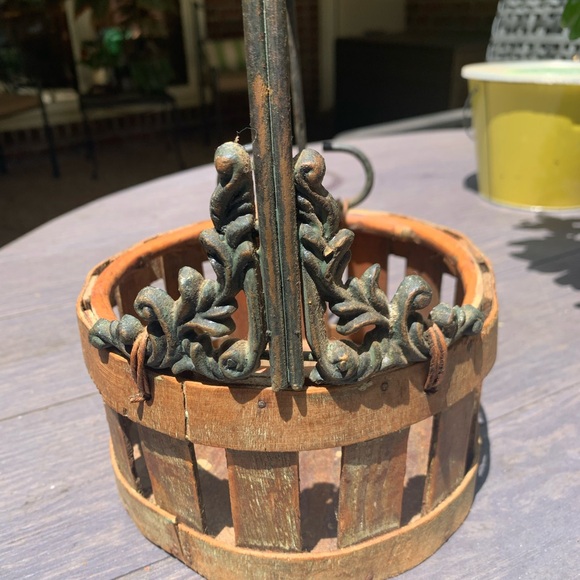 Vintage Iron, Cane & Wood Basket - Picture 6 of 13